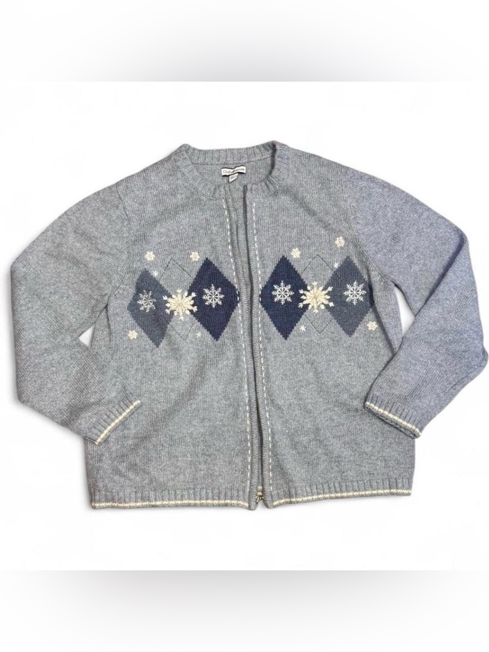 Croft & Barrow Blue Argyle Winter Zip Sweater